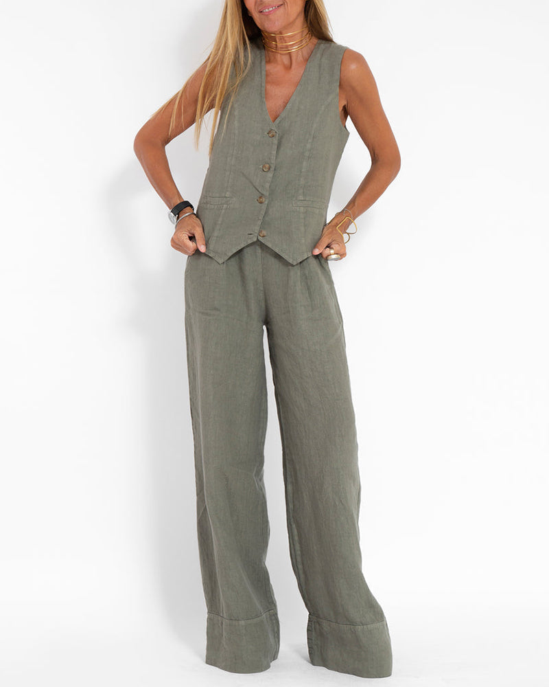 Salomé – Ensemble avec gilet et pantalon large femme
