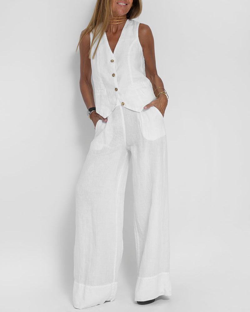 Salomé – Ensemble avec gilet et pantalon large femme