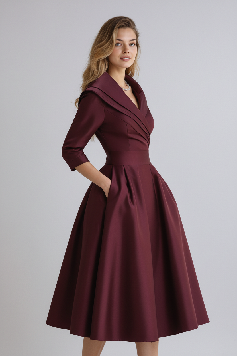 Juline – Robe midi à col élégant femme
