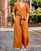 Éva – Combinaison avec ceinture et manches courtes femme