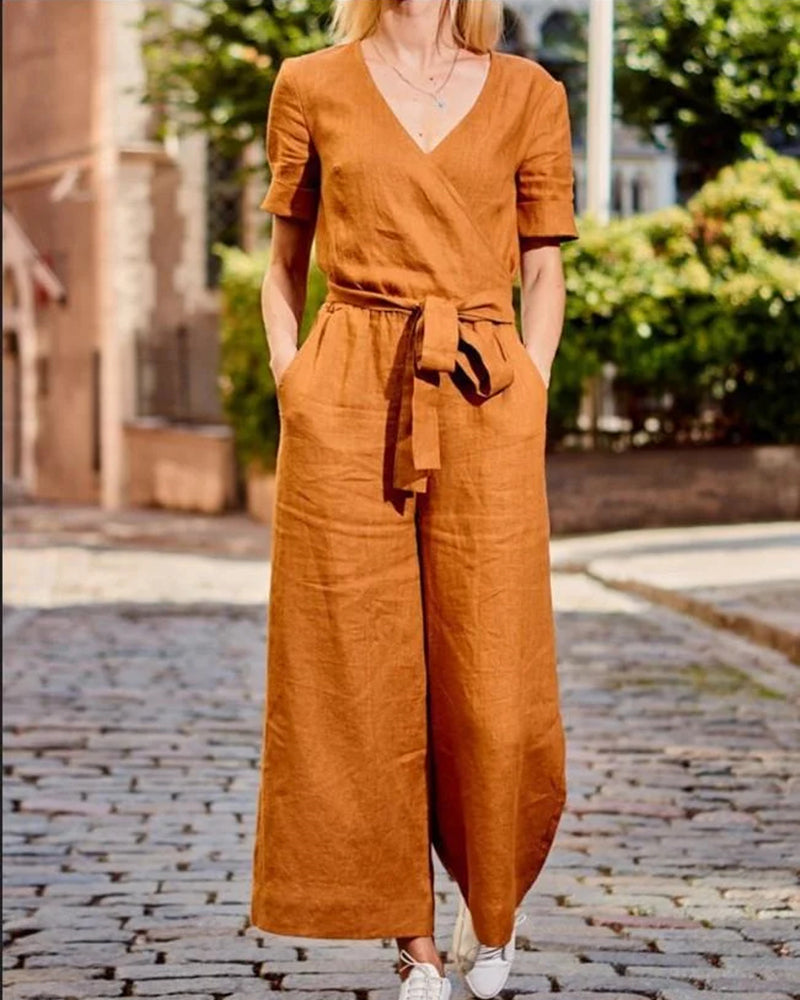 Éva – Combinaison avec ceinture et manches courtes femme