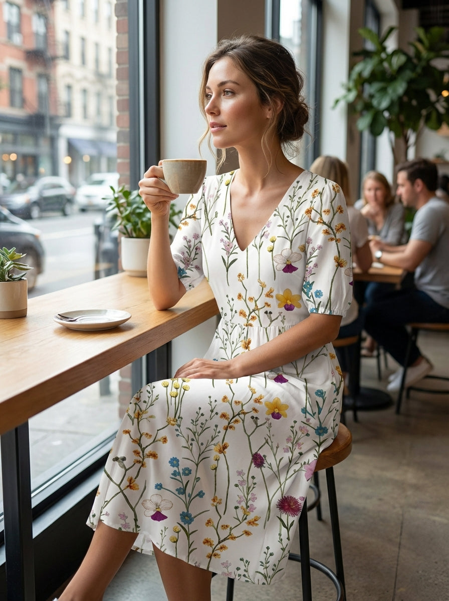 Clémence – Robe midi à imprimé floral femme